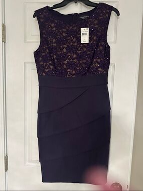 connected apparel Purple Lace Sequin Tiered Midi Dress